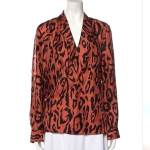 NWT Lafayette 148 100% Silk Animal Print Leopard Blouse Sz. XL